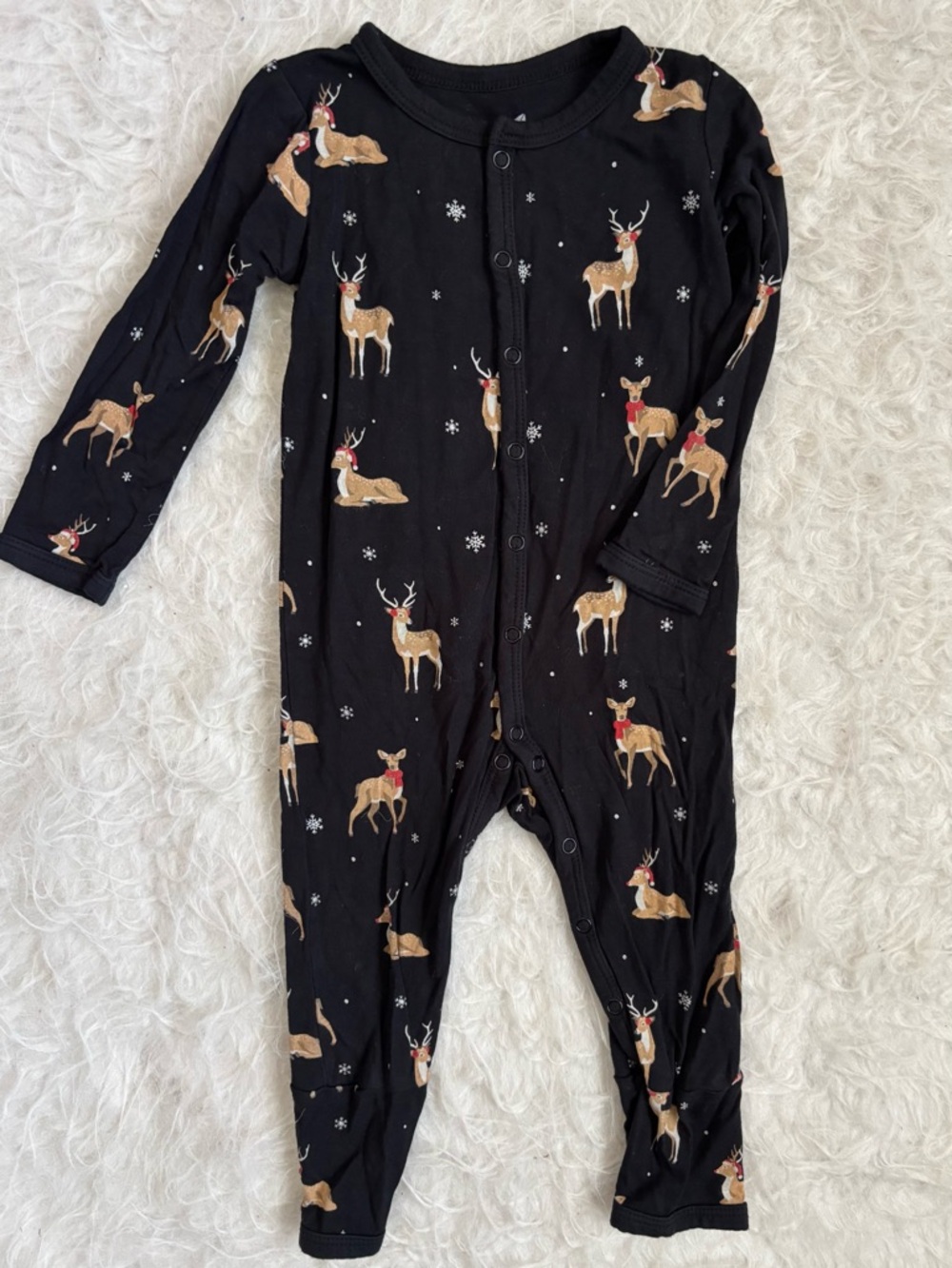 Kyte BABY Bamboo Black Reindeer AOP Snap Romper